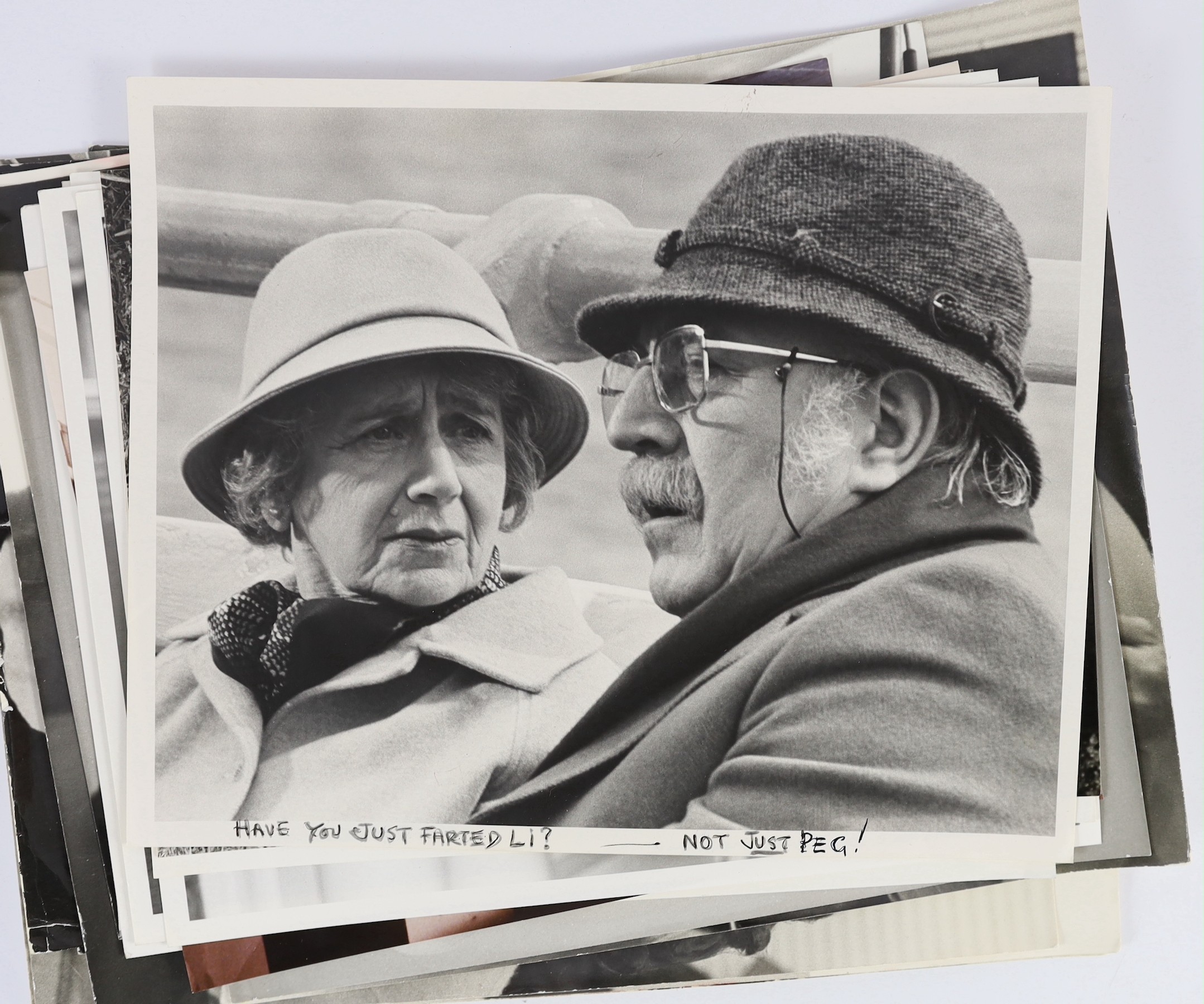 Lionel Jeffries (1926-2010) - Three signed black and white photographs of the actor/ director and 52 various other images showing him on set and between rehearsals, covering a large number of films, with theatre and othe